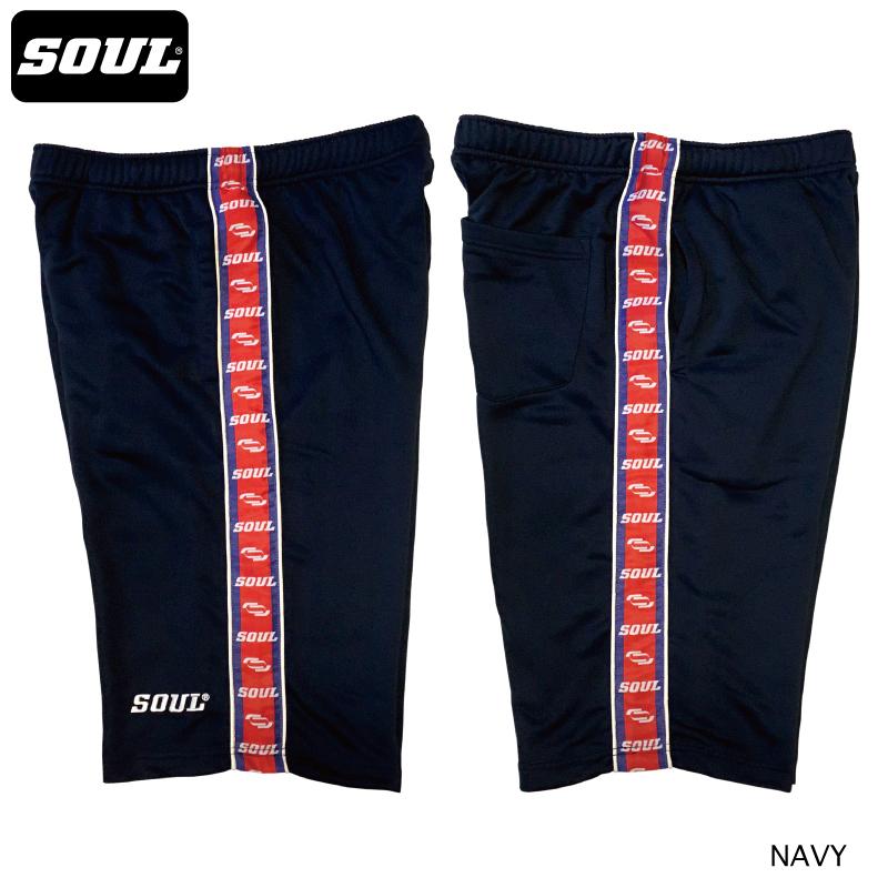 ラインテープ 刺繍ロゴ 裏毛 ジャージ パンツ （ショート丈） 脇テープ ハーフパンツ 短パン トレーニング　SOUL オリジナル ソウル　ブラック／ネイビー |  | 12