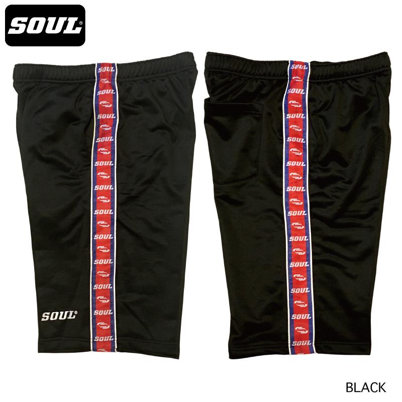 ラインテープ 刺繍ロゴ 裏毛 ジャージ パンツ （ショート丈） 脇テープ ハーフパンツ 短パン トレーニング　SOUL オリジナル ソウル　ブラック／ネイビー |  | 04