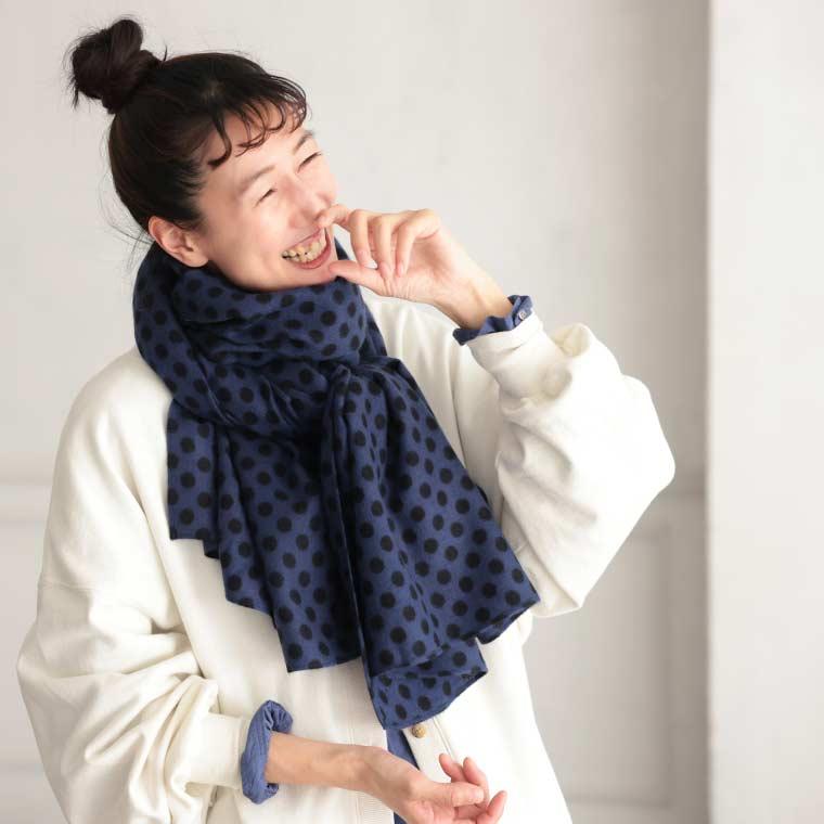 soulberry（ソウルベリー） 青いドットのストール レディース マフラー