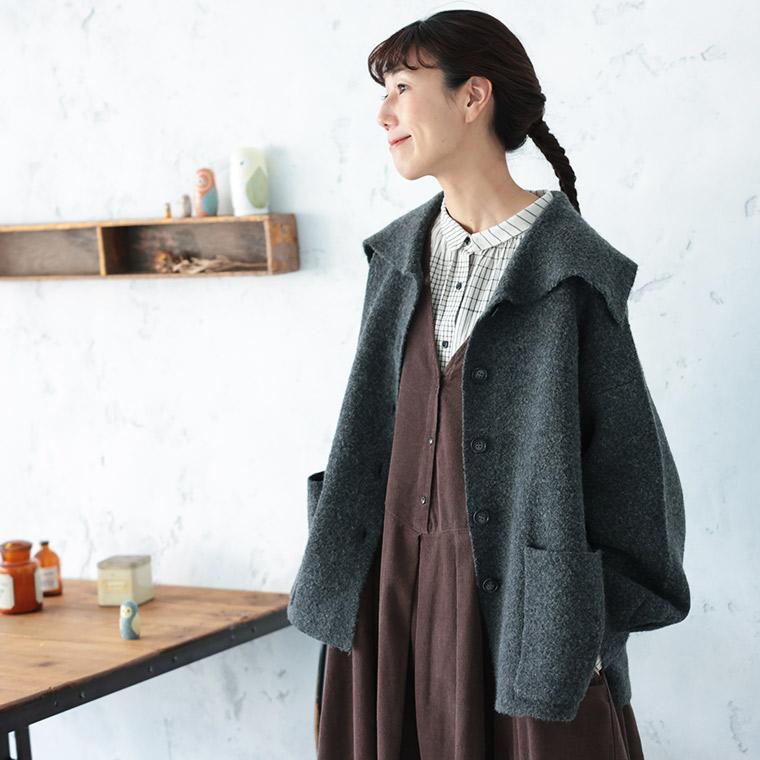 ◇ マリオンフォール ＊ニットカーディガン　羽織り　ウール　ナチュラル b13365ps-01.jpg