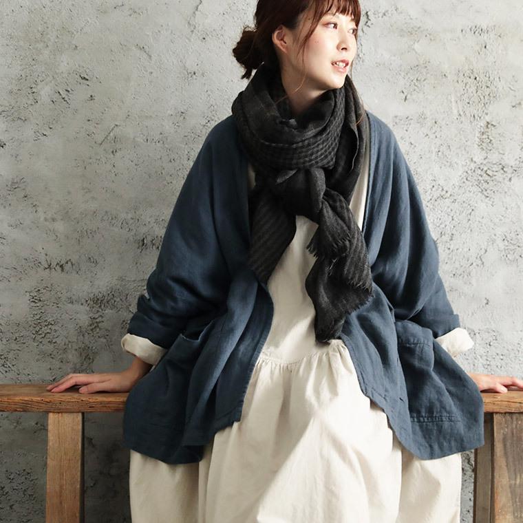 カーディガン ジャケット レディース ショートローブ 綿麻 コットンリネン 半端袖 長袖 ミドル丈 ノーカラー 白を熟成させる青の羽織り Soulberry 通販 Paypayモール