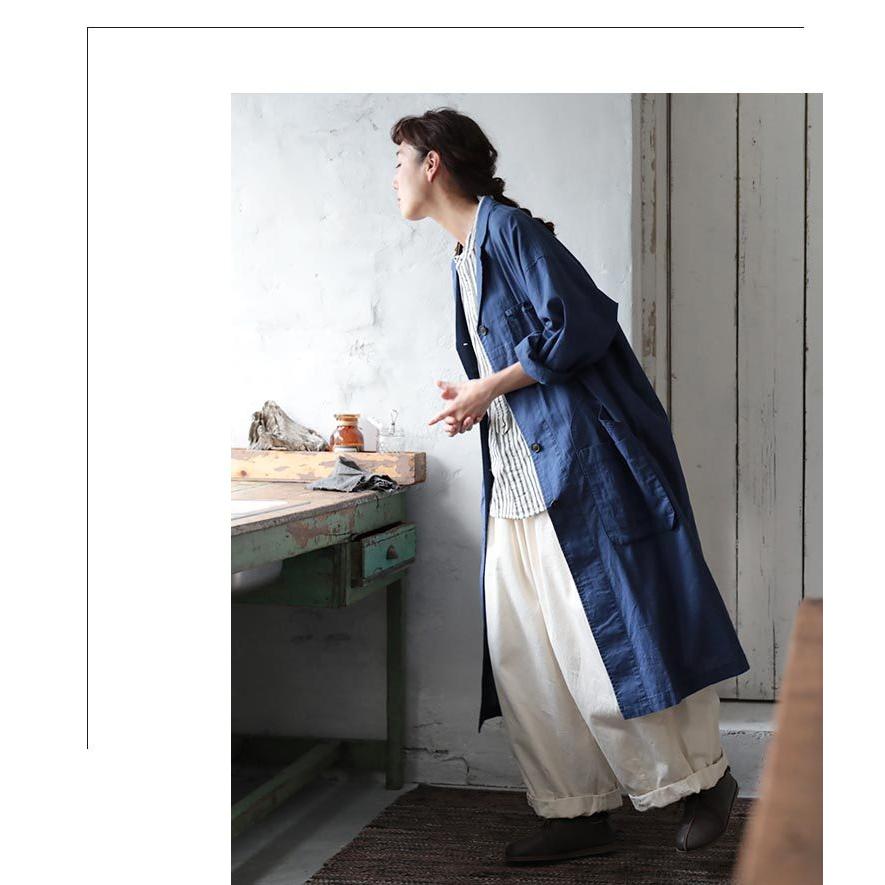 ひらめきのブルーに染めたアトリエコート レディース 羽織り コットン