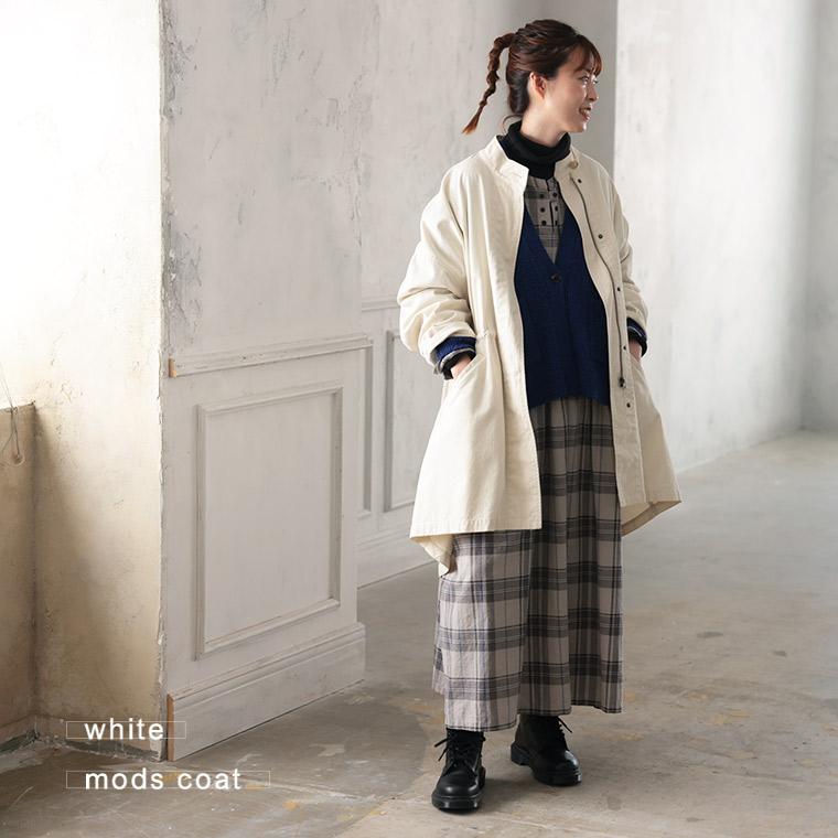 白いモッズコート レディース アウター 羽織り ハーフコート ミディアム ミリタリー ワーク 長袖 コットン 綿 防寒 soulberry（ソウルベリー） 白いモッズコート レディース アウター