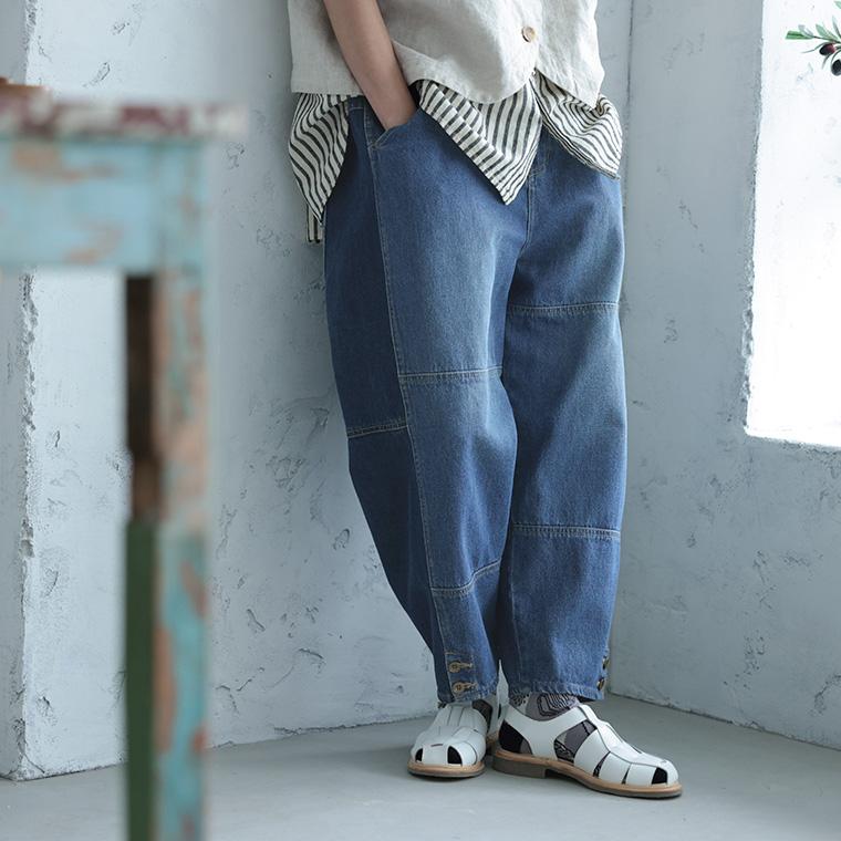 【ついに再入荷！】はぎはぎパネるデニム レディース デニムパンツ ジーンズ コクーン テーパード クロップド 9分丈 九分丈 綿 コットン パッチワーク ボトムスの画像
