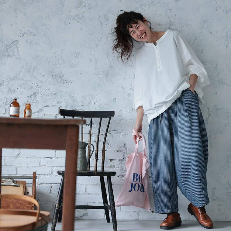 【ついに再入荷！】はちみつ堂 味わい深いヒッコリーの9分丈パンツ レディース コクーンパンツ バルーンパンツ デニム ジーンズ クロップド ロングの画像