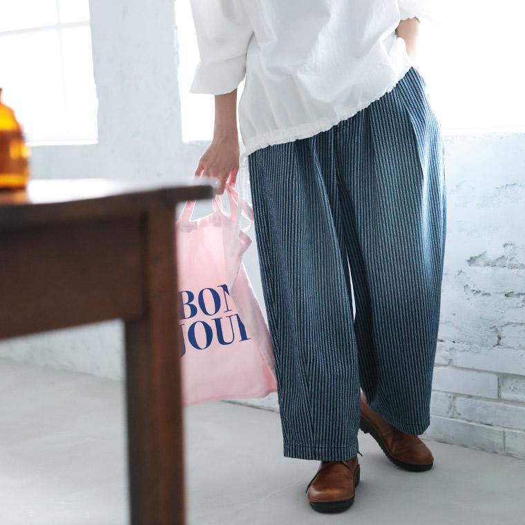 【ついに再入荷！】はちみつ堂 味わい深いヒッコリーの9分丈パンツ レディース コクーンパンツ バルーンパンツ デニム ジーンズ クロップド ロングの画像