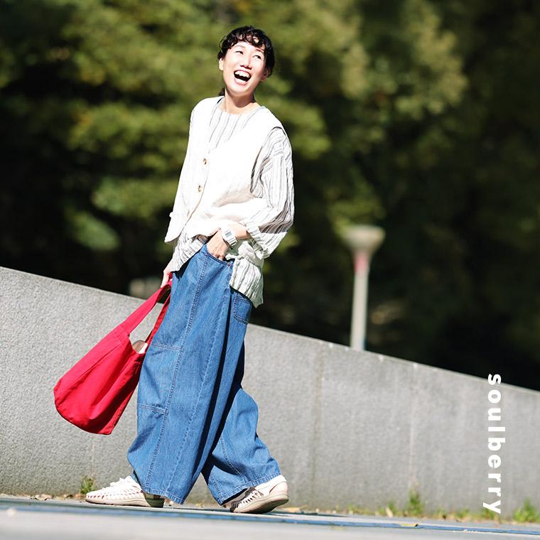 夏の日差しに、さらっと穿きたいデニムのパンツ レディース デニムパンツ ジーンズ ロング コクーン ワイド パッチワーク 綿 コットン ボトムスの画像