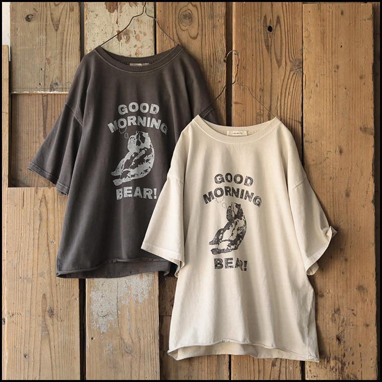 グッドモーニングベアTシャツ レディース カットソー プルオーバー 半袖 コットン 綿 トップス|soulberry|03