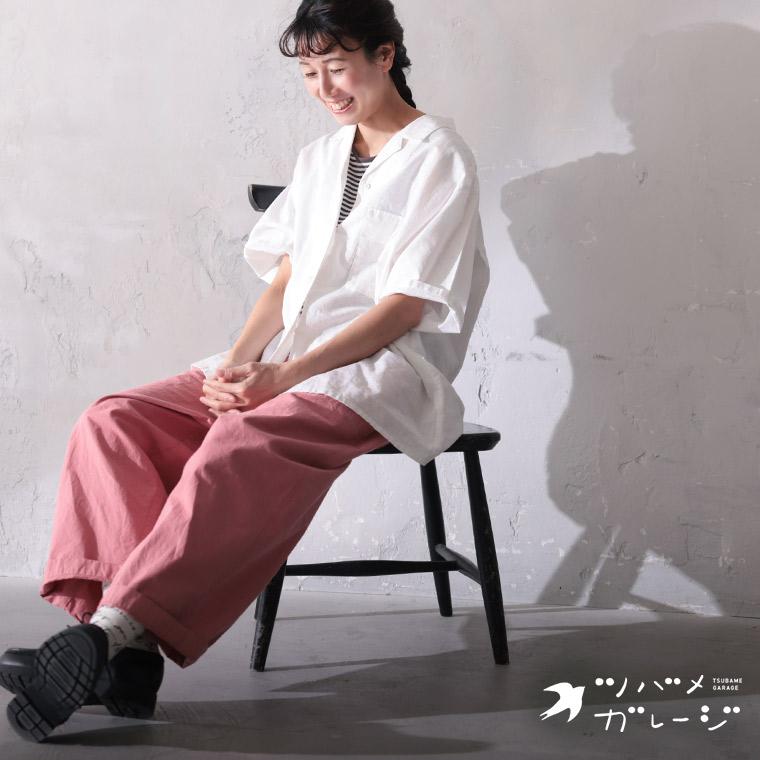 ツバメガレージ ポケットに手を入れてサマになるシャツ レディース 開襟シャツ ブラウス 5分袖 五分袖 リネン混 麻混 トップス soulberry（ソウルベリー） ツバメガレージ ポケットに手を入れてサマ