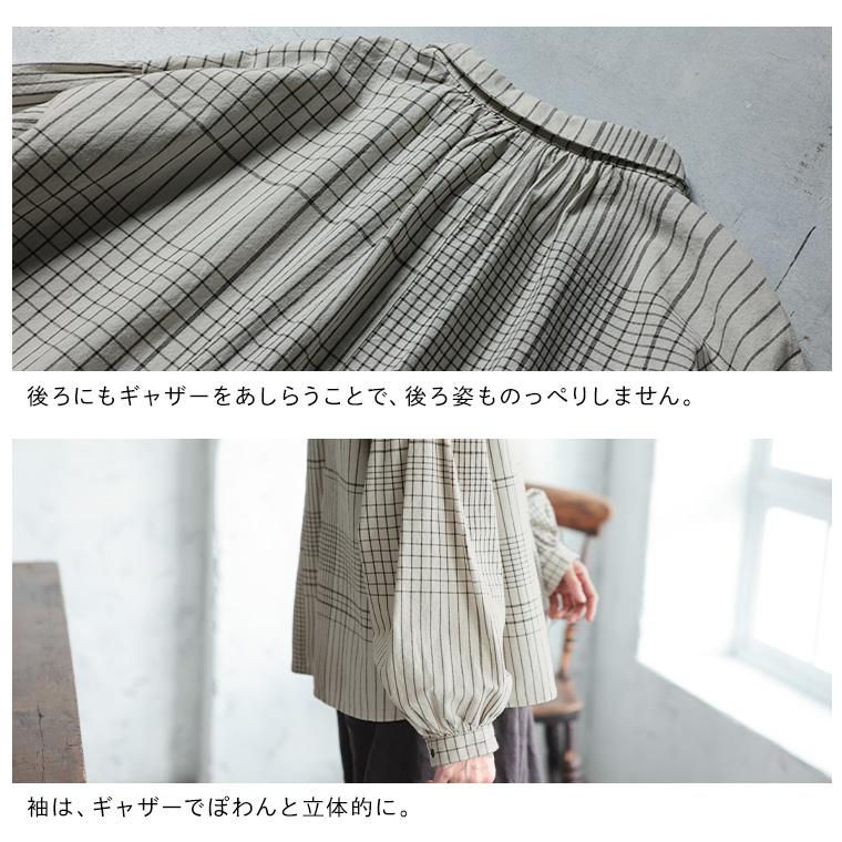ブリードの森 ポルカチェックのブラウス レディース シャツ 長袖 パフスリーブ バルーンスリーブ グラフチェック 綿 コットン トップスの画像