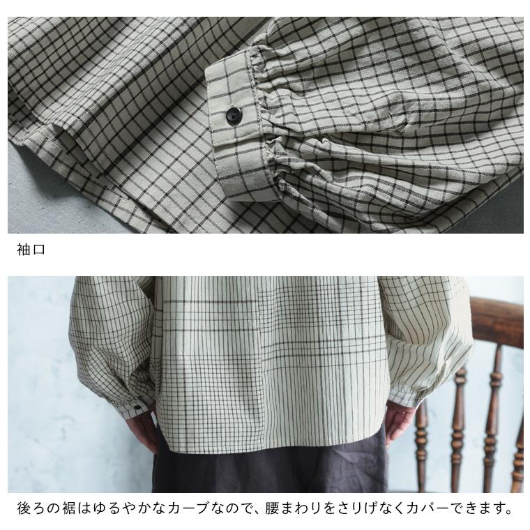 ブリードの森 ポルカチェックのブラウス レディース シャツ 長袖 パフスリーブ バルーンスリーブ グラフチェック 綿 コットン トップスの画像