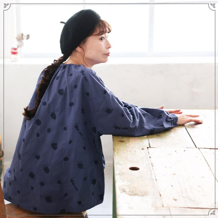 soulberryワイナリー 葡萄色した刺繍ブラウス レディース プルオーバー パフスリーブ キーネック コットン トップス soulberry（ソウルベリー） soulberryワイナリー 葡萄色した刺繍