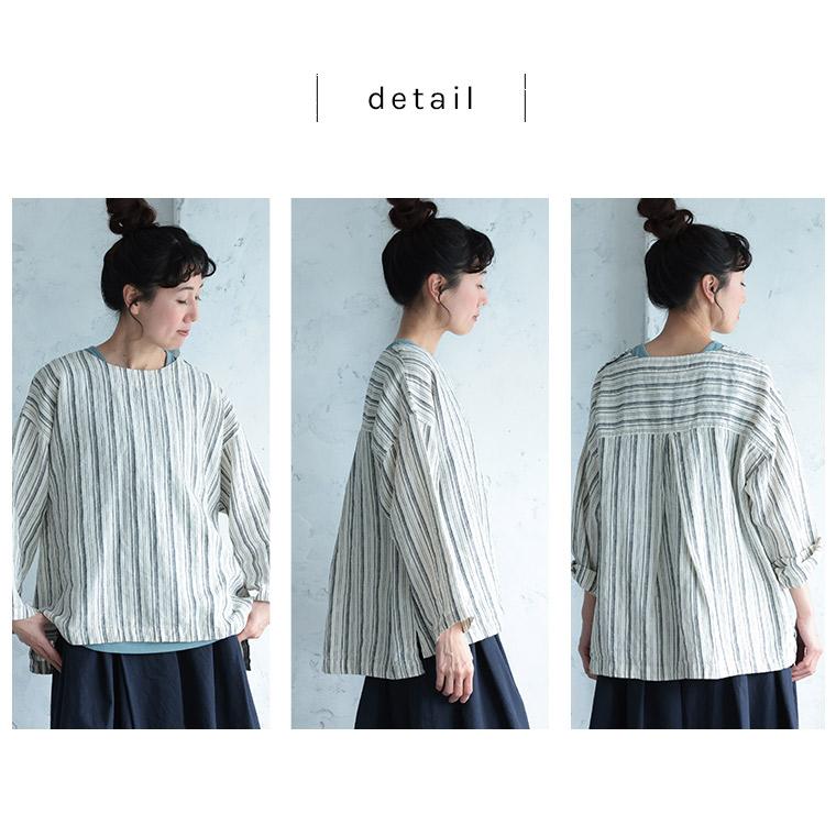 「わがまま別注」ストライプなリネンTee レディース ブラウス プルオーバー 長袖 麻 リネン シンプル ベーシック トップスの画像