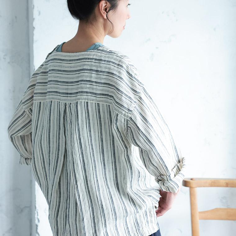 「わがまま別注」ストライプなリネンTee レディース ブラウス プルオーバー 長袖 麻 リネン シンプル ベーシック トップスの画像