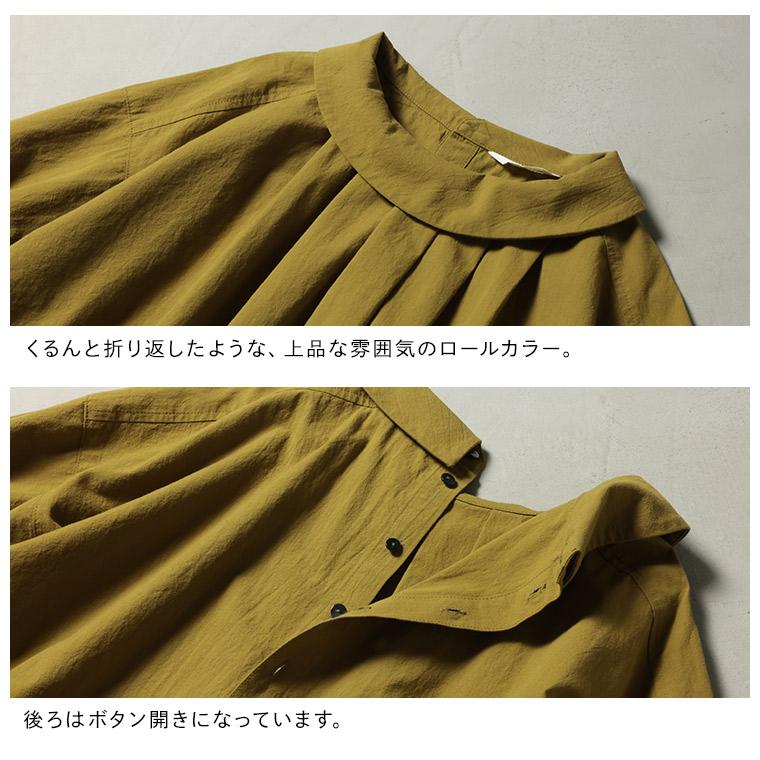はちみつ堂 ナツメグのブラウス レディース プルオーバー 五分袖 5分袖 半袖 ロールカラー ロールネック 綿 コットン トップスの画像