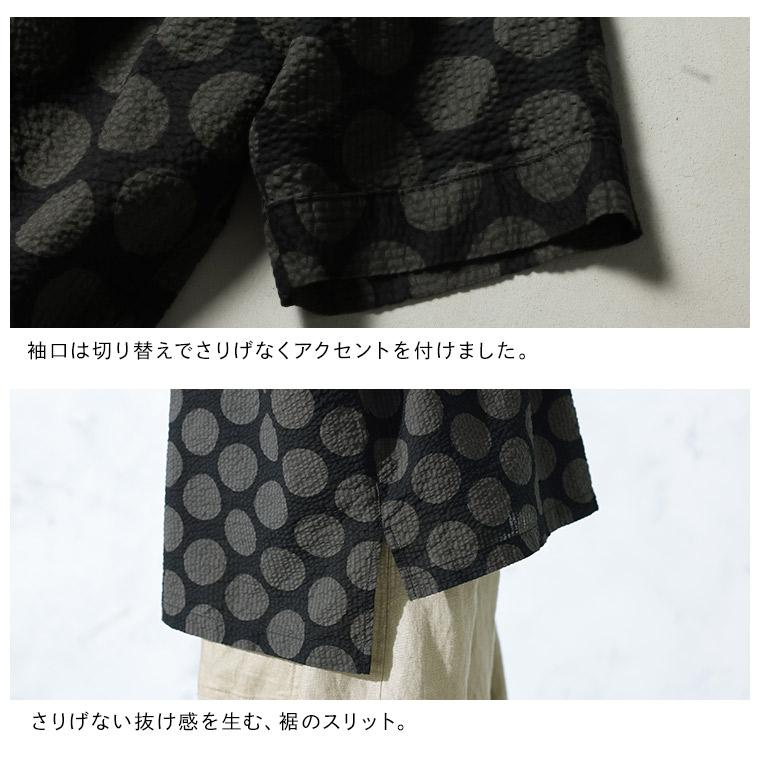 O.W.N くるみドットのブラウス レディース シャツ 五分袖 5分袖 半袖 ノーカラー 綿 コットン 水玉 トップスの画像
