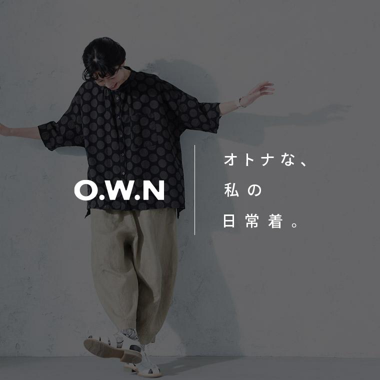 O.W.N くるみドットのブラウス レディース シャツ 五分袖 5分袖 半袖 ノーカラー 綿 コットン 水玉 トップスの画像