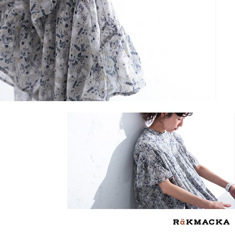 RaKMACKA(レックマッカ) 北欧のハーブ摘みブラウス レディース シャツ 半袖 五分袖 5分袖 綿 コットン 草花柄 北欧風 トップスの画像