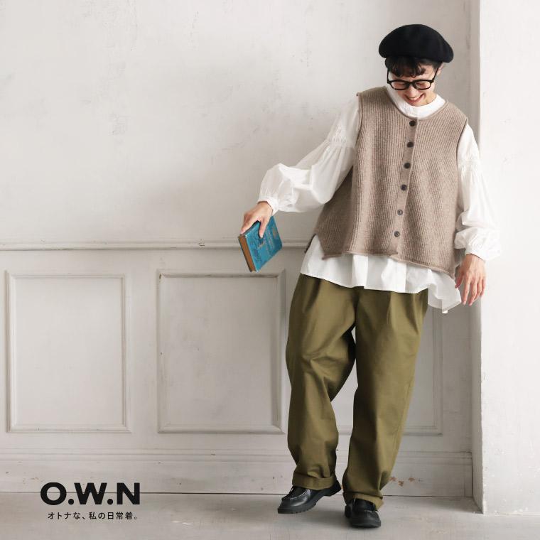 ブラックリブ編みノースリーブニットベスト soulberry O.W.N ボタンなリブ編みベスト レディース ニット