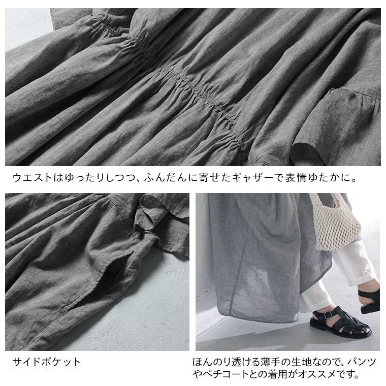 【ついに再入荷！】はちみつ堂 袖、そよぐワンピース。 レディース ロング 半袖 Aライン フレア フリル リネン混 麻混の画像