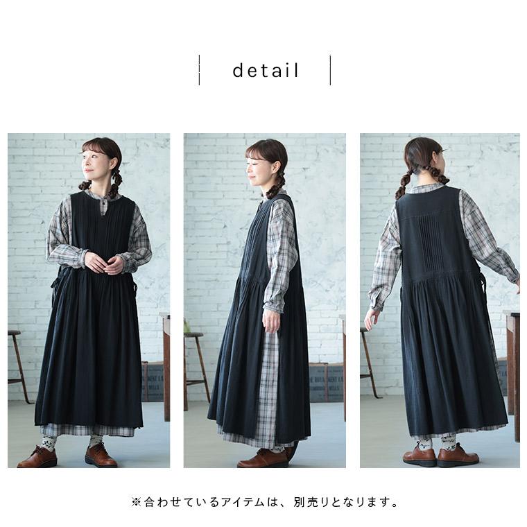 はちみつ堂 クラシカルな、かさねるワンピース レディース ジャンスカ ジャンパースカート エプロン風 ノースリーブ ロング Aライン フレア 麻混 リネン混の画像