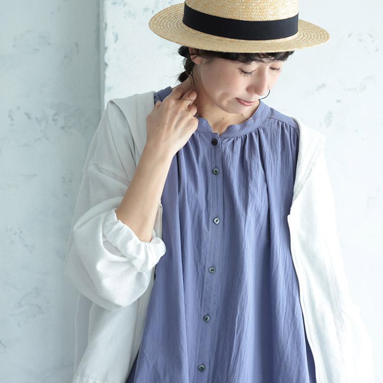 羽織りのなかに着たい！ギャザーな袖なしワンピース レディース ロング フレア Aライン ノースリーブ 綿 コットンの画像