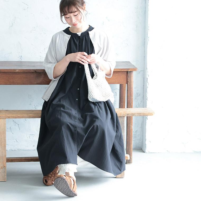 羽織りのなかに着たい！ギャザーな袖なしワンピース レディース ロング フレア Aライン ノースリーブ 綿 コットンの画像