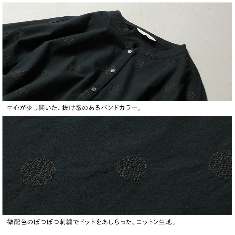 大人にも馴染むドットの、リブ袖ドルマンワンピース レディース ロング フレア Aライン 五分袖 5分袖 半袖 ノーカラー バンドカラー 綿 コットンの画像