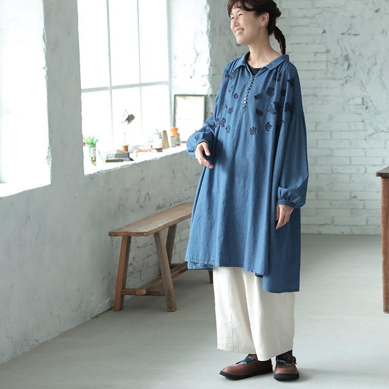 soulberry（ソウルベリー） はちみつ堂 デニムの刺繍ワンピース