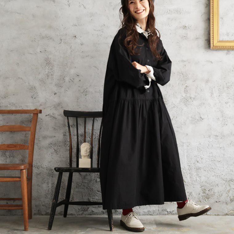 圧倒的勝利な黒ワンピース レディース ロング 長袖 Aライン フレア 綿 コットン Soulberry 通販 Paypayモール