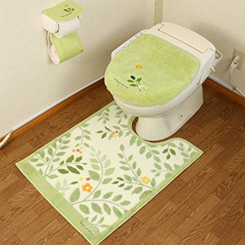 トイレマット セット ロング 3点 グリーン おしゃれ 日本製 ペーパーホルダーカバー 吸着タイプ 北欧風 かわいい 緑 花 モダン フラワ Skinprofessional Rs