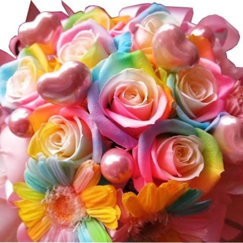 誕生日プレゼント 彼女 レインボーローズ 花束風 プリザーブドフラワー ローズ８ レインボーガーベラ プリザーブドフラワー プリザーブドフラワー入り Sound ローズ８ ガーベラ２ Sound Peace
