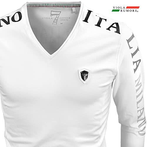 ファッションなデザイン メンズ 長袖tシャツ 細身 袖ロゴ Vネック Tシャツ ビオラ ヴィオラ Rumore Viola ホワイト白 L 211 半袖 Www 11thspace Com
