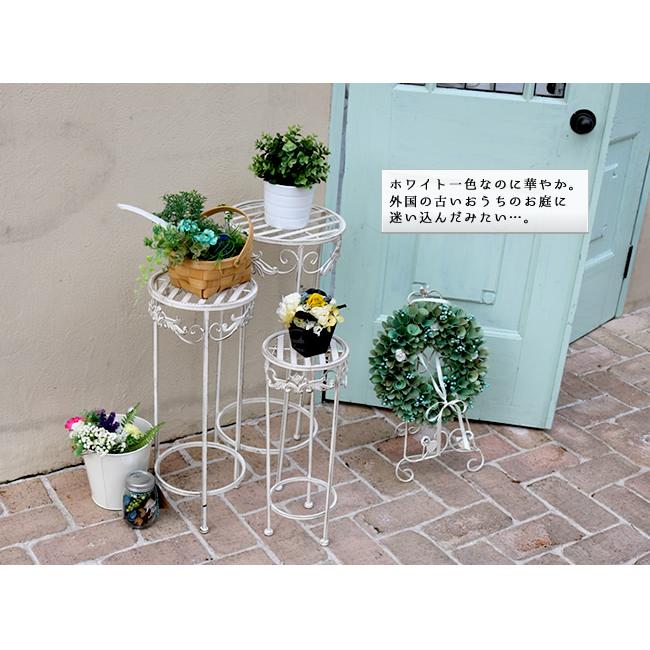 ブランティーク ホワイトアイアンフラワースタンド 3点セット