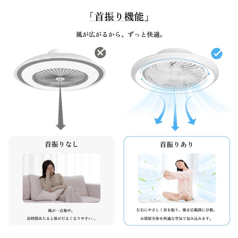 シーリングファンライト 首振り シーリングファン led 調光調色 12畳