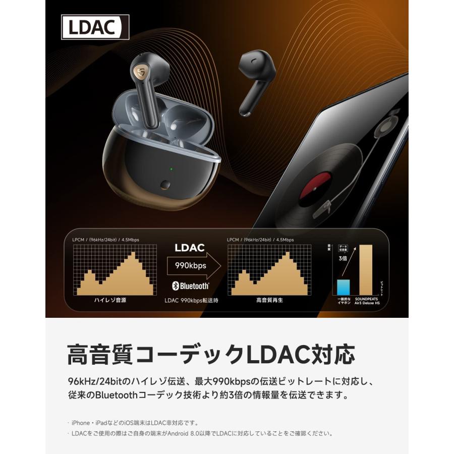 ワイヤレスイヤホン SoundPEATS Air3 Deluxe HS インナーイヤー型 完全ワイヤレスイヤフォン マイク付き 片耳 小さい 通話ノイズキャンセリング 長時間｜soundpeats｜05