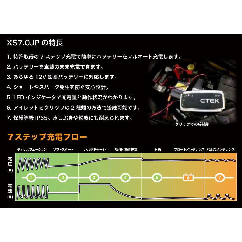 CTEK シーテック バッテリーチャージャー 充電器 自動車用 XS7.0JP ※モードスイッチ無しタイプ (TCL正規輸入品 PSE 2年保証 日本語説明書)｜soundwavemeiwa2｜04