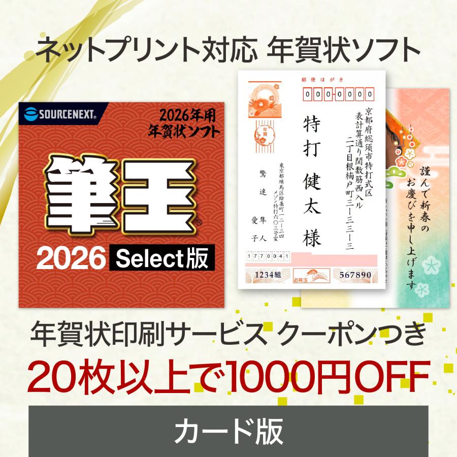 専用ページになります(⁎ᴗ͈ˬᴗ͈⁎) 筆王2026 Select カード版 年賀状印刷 20枚以上で使える1000円引き