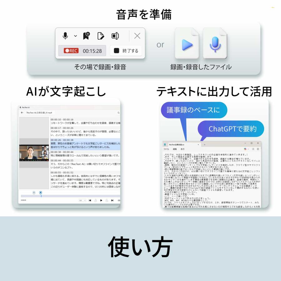 RecText AI 2 カード版 文字起こし 録音 議事録 オンライン 高精度