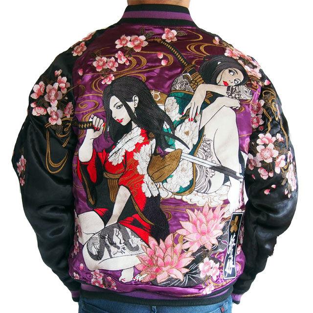 抜刀娘 スカジャン 妃那×凛 sj 刺繍 リバーシブル”桜” 和柄 抜刀娘 スカジャン 妃那×凛 sj 刺繍 リバーシブル”桜” 和柄