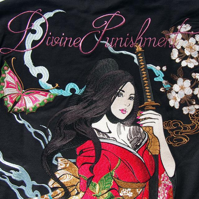 抜刀娘 穂乃花 総刺繍Tee 半袖Tシャツ アメカジ メンズ ブラック