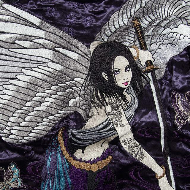抜刀娘 凛 エンジェル スカジャンsj 刺繍 リバーシブル 和柄 抜刀娘 凛 エンジェル スカジャンsj 刺繍 リバーシブル 和柄