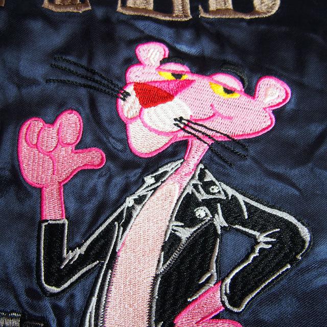 ピンクパンサー 刺繍スカジャン PINK PANTHER × FRAGSTAFF　フラッグスタッフ リバーシブル　ネイビー×ゴールド　メンズ レディース　414089｜sousakuzakka-koto｜10