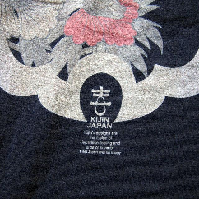和柄tシャツ 獅子牡丹 ヘンリーTシャツ メンズ ブラック 黒 喜人12007 