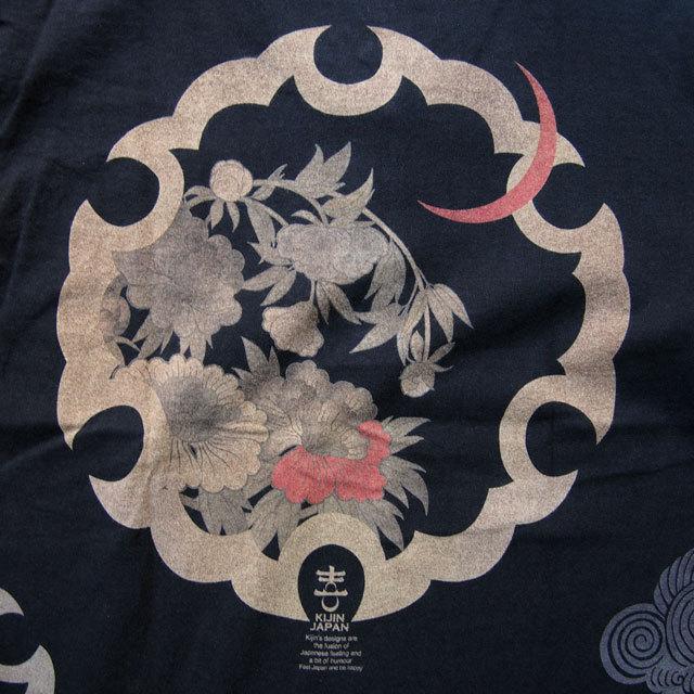和柄tシャツ 獅子牡丹 ヘンリーTシャツ メンズ ブラック 黒 喜人12007 