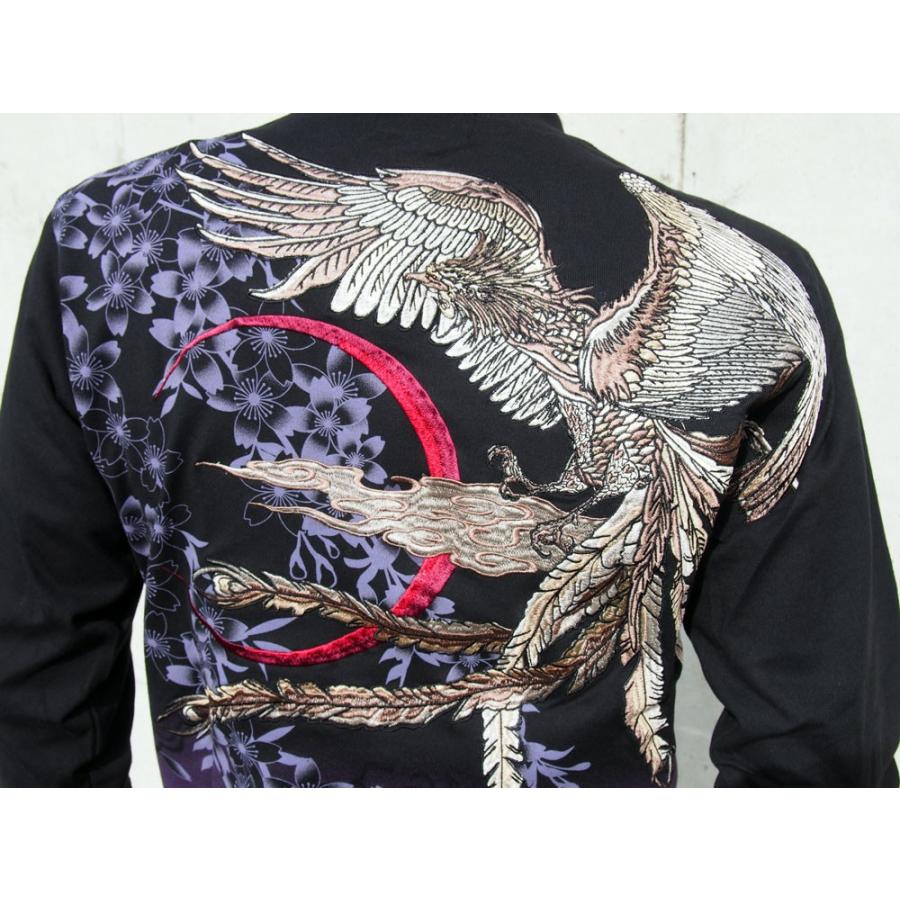 新品タグ付き　絡繰魂　XL  長袖Tシャツ　和柄　刺繍　桜　龍　ロンT 粋 龍神牡丹ロングTシャツ 絡繰魂 241027 和柄 和風 竜 長袖