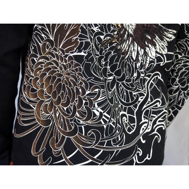 絡繰魂 和柄tシャツ 大鷲刺繍 ロンT tシャツ メンズ 黒 白291003 : 和