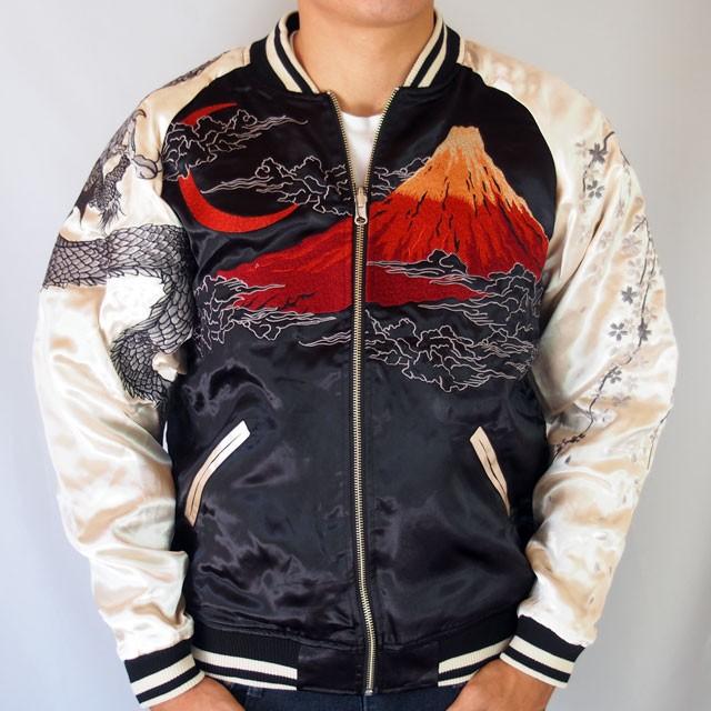 絡繰魂 スカジャン メンズ 龍神×富士刺繍スカジャン 粋 絡繰魂 スカジャン メンズ 龍神×富士刺繍スカジャン 粋