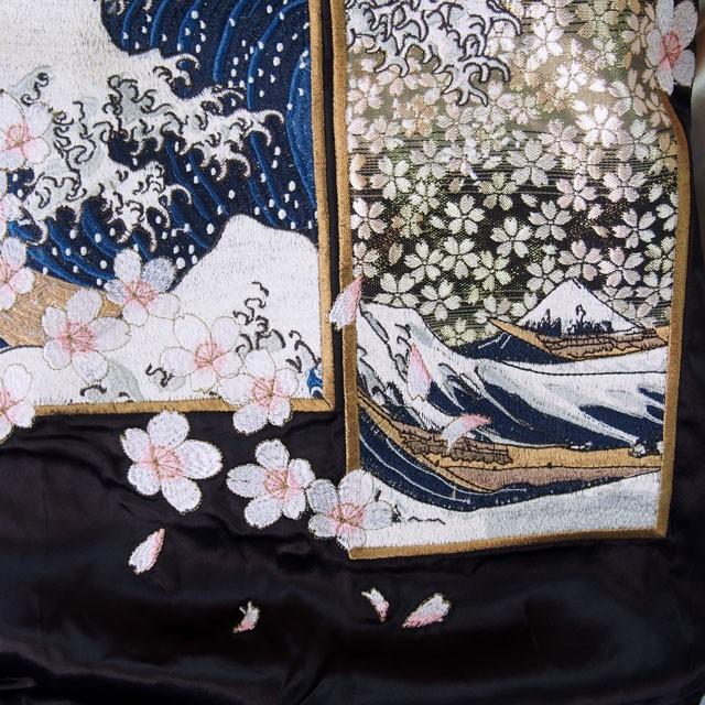 スカジャン メンズ レディース 絡繰魂 浮世絵 北斎金襴スカジャン  刺繍 【北斎】Hokusai ブラック　和柄 ジャンパー｜sousakuzakka-koto｜12