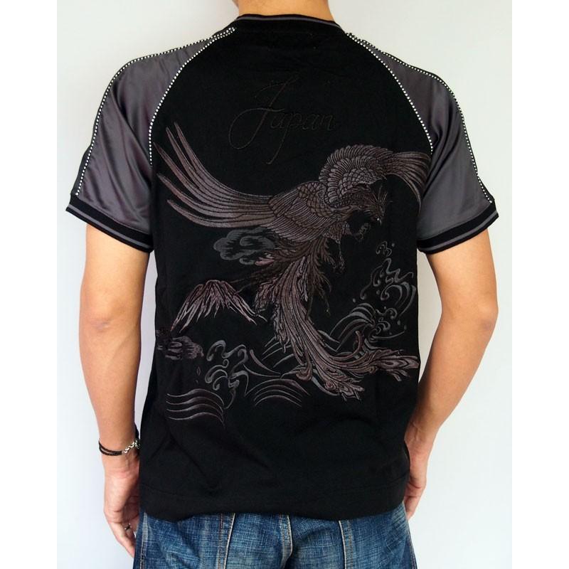 絡繰魂 和柄 tシャツ【絡繰魂】鳳凰 刺繍 スカTシャツ 半袖 メンズ 赤